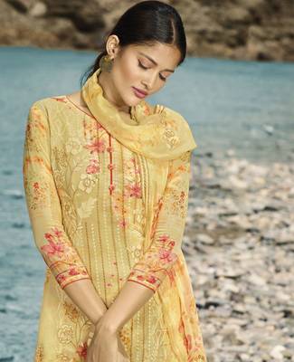 Light Yellow Embroidered Faux Georgette Salwar 3