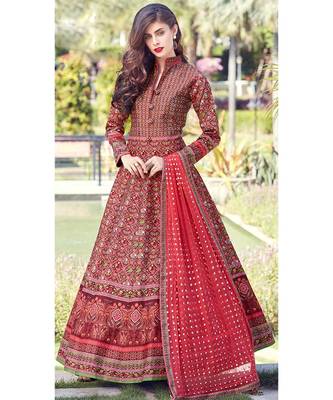 Partywear Designer Red Heavy Soft Killer Silk Salwar Suit 1