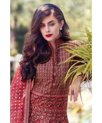 Partywear Designer Red Heavy Soft Killer Silk Salwar Suit 2