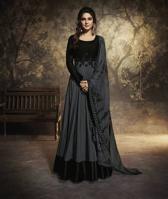 Grey Embroidered Faux Georgette Salwar 1