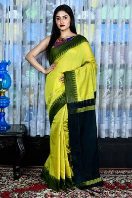 Light yellow hand woven blended cotton saree with blouse 1