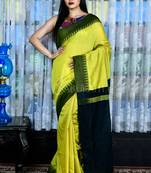 Light yellow hand woven blended cotton saree with blouse