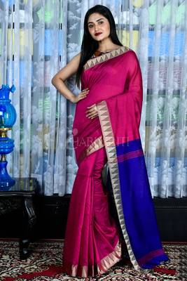 Light Magenta Blended Cotton Saree With Temple Border 1