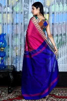 Light Magenta Blended Cotton Saree With Temple Border 2