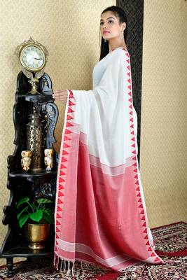 Milk White Pure Cotton Saree With All Over Weaving And Red Temple Border 3