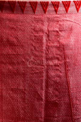 Milk White Pure Cotton Saree With All Over Weaving And Red Temple Border 4
