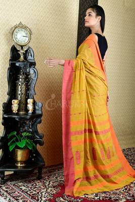 Mustered Yellow Pure Cotton Saree With Dual Border And Woven Pallu  2