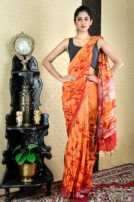 Tangerine Orange Printed Cotton Blended Linen 1
