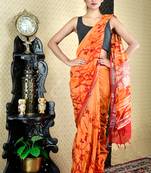 Tangerine Orange Printed Cotton Blended Linen