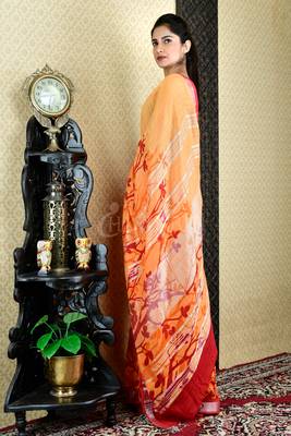 Tangerine Orange Printed Cotton Blended Linen 2