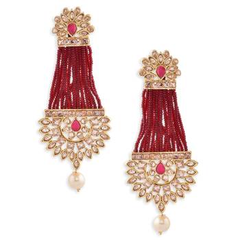 Red Beaded Traditional Design  Earrings 2