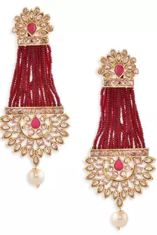 Red Beaded Traditional Design  Earrings
