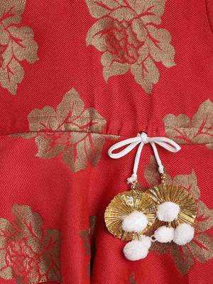 Red Silk Jacquard Peplum Top With Dhoti Set For Baby Girl 4