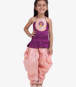 Purple Embroidered Top With Dhoti For Girls