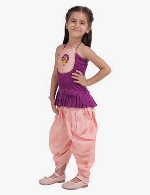 Purple Embroidered Top With Dhoti For Girls 2