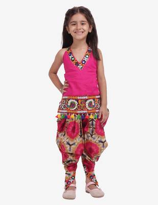 Pink Shibori Embroidered Top Dhoti For Baby Girl Pink 1