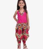 Pink Shibori Embroidered Top Dhoti For Baby Girl Pink