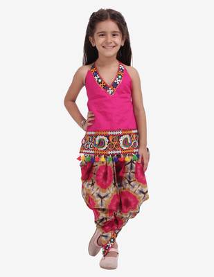 Pink Shibori Embroidered Top Dhoti For Baby Girl Pink 2