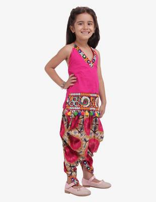 Pink Shibori Embroidered Top Dhoti For Baby Girl Pink 4
