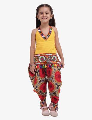 Yellow Shibori Embroidered Top Dhoti For Baby Girl Yellow 1