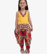 Yellow Shibori Embroidered Top Dhoti For Baby Girl Yellow