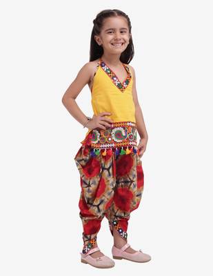 Yellow Shibori Embroidered Top Dhoti For Baby Girl Yellow 3
