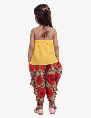 Yellow Shibori Embroidered Top Dhoti For Baby Girl Yellow 4