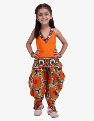 Orange Shibori Embroidered Top Dhoti For Baby Girl Orange 1