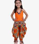 Orange Shibori Embroidered Top Dhoti For Baby Girl Orange