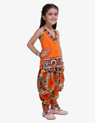 Orange Shibori Embroidered Top Dhoti For Baby Girl Orange 2