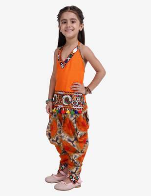 Orange Shibori Embroidered Top Dhoti For Baby Girl Orange 3