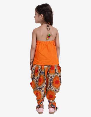 Orange Shibori Embroidered Top Dhoti For Baby Girl Orange 4