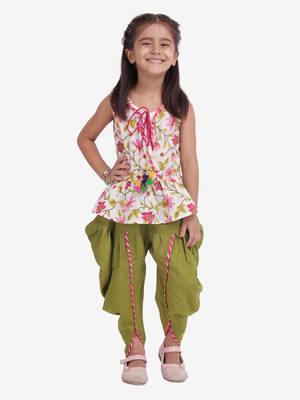 Multicolor Jaipuri Print Pure Cotton Dhoti Top For Girls 1