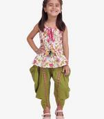 Multicolor Jaipuri Print Pure Cotton Dhoti Top For Girls