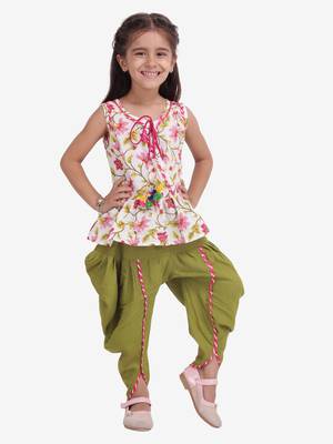 Multicolor Jaipuri Print Pure Cotton Dhoti Top For Girls 2