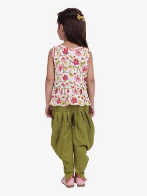 Multicolor Jaipuri Print Pure Cotton Dhoti Top For Girls 3