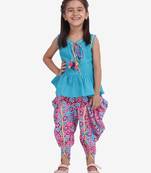 Blue Jaipuri Print Pure Cotton Dhoti Top For Baby Girls