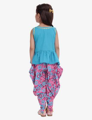 Blue Jaipuri Print Pure Cotton Dhoti Top For Baby Girls 5