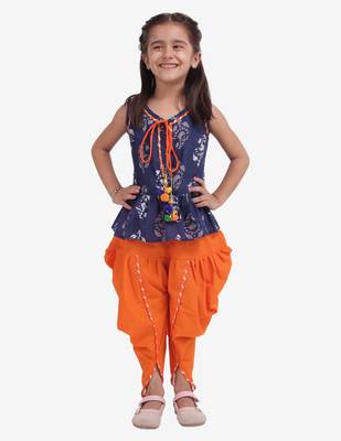 Blue Jaipuri Print Cotton Dhoti Top For Girls 1