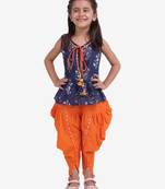 Blue Jaipuri Print Cotton Dhoti Top For Girls