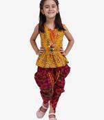 Yellow Jaipuri Print Pure Cotton Dhoti Top For Baby Girls Yellow