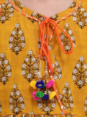 Yellow Jaipuri Print Pure Cotton Dhoti Top For Baby Girls Yellow 5