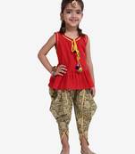 Red Jaipuri Print Pure Cotton Dhoti Top For Baby Girls
