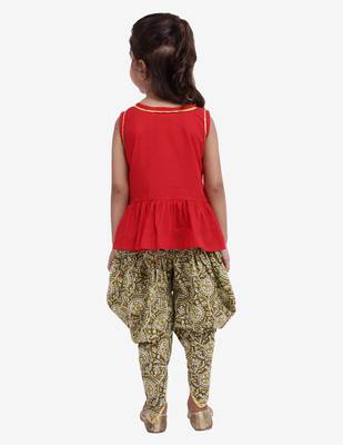 Red Jaipuri Print Pure Cotton Dhoti Top For Baby Girls 5