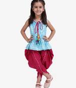 Blue Jaipuri Print Cotton Dhoti Top For Baby Girls