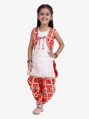 White Attached Jacket Kurti Dhoti For Baby Girls  Red 1