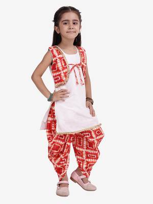 White Attached Jacket Kurti Dhoti For Baby Girls  Red 2