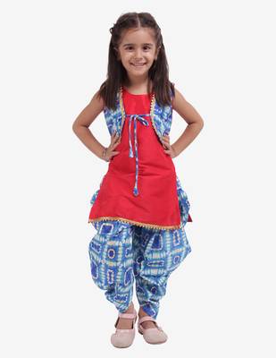 Red Attached Jacket Kurti Dhoti For Baby Girls  Blue 1