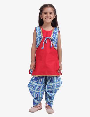 Red Attached Jacket Kurti Dhoti For Baby Girls  Blue 2