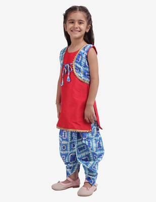 Red Attached Jacket Kurti Dhoti For Baby Girls  Blue 3